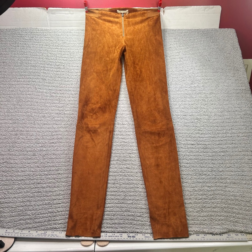 Alice + Olivia Suede Lambskin Pants Cognac Brown 6 Boho Western Retro Luxury 70s